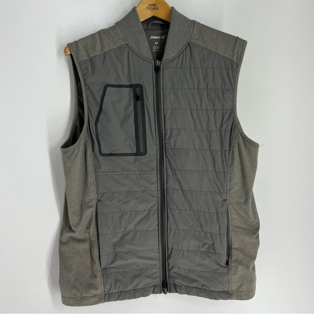 Johnnie-O Puffer Vest Mens Medium Grey Full Zip Utility Tech Winter Nylon Coat